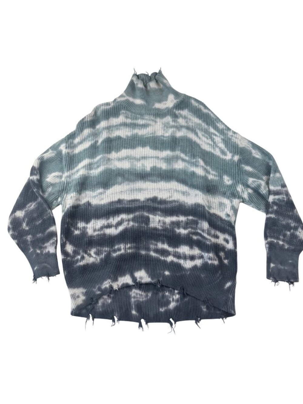 Young Fabulous & Broke S/M Tie-Dye Distressed Cotton Sweater High Neck Blue
